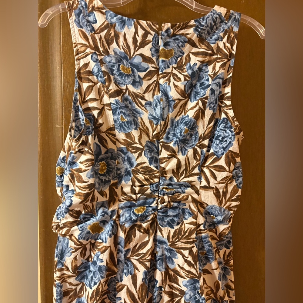 Madewell cutout cream, brown, & blue midi dress - Picture 7 of 9